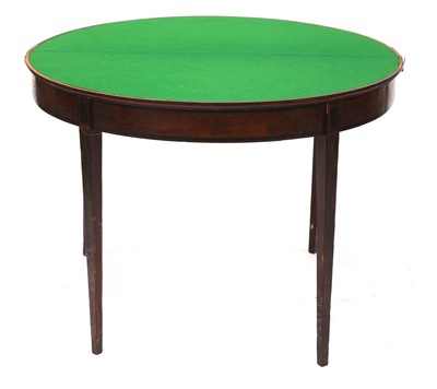 Lot 399 - A Sheraton period painted satinwood demilune card table