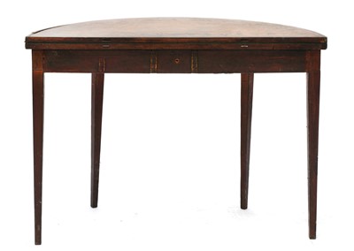 Lot 399 - A Sheraton period painted satinwood demilune card table