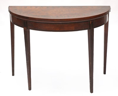 Lot 399 - A Sheraton period painted satinwood demilune card table