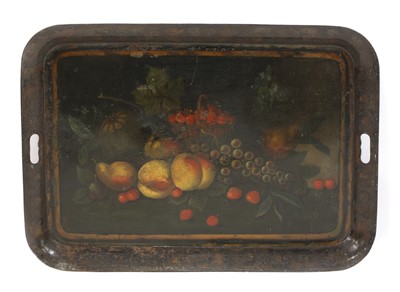 Lot 483 - A  toleware painted galleried tray