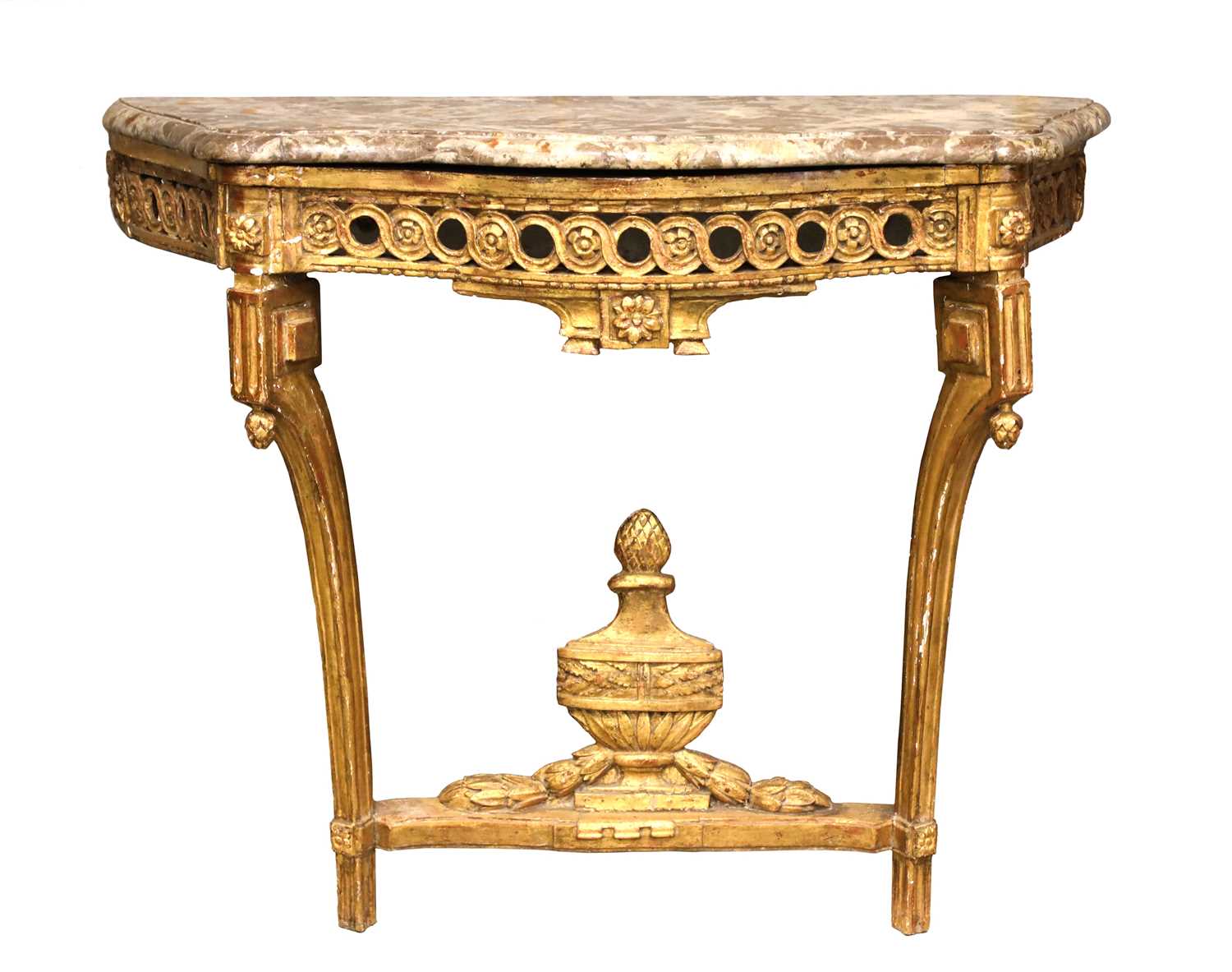 Lot 234 - A French giltwood serpentine console table