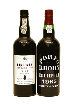 Lot 326 - Assorted Port to include: Porto Krohn, Colheita Port, 1965 and Sandeman, Vintage Port, 1982