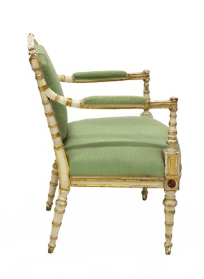 Lot 427 - A George III parcel gilt painted armchair