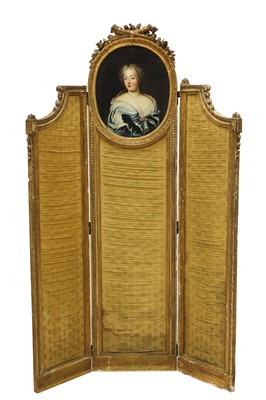 Lot 233 - A Louis XVI-style French carved and gilded three-panel screen