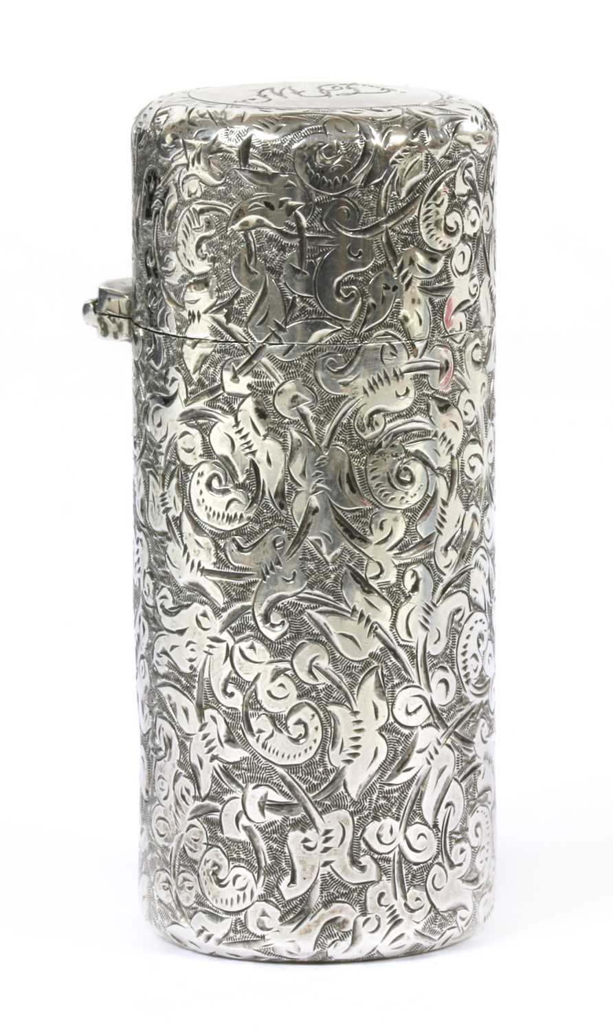 Lot 46 - A Victorian sterling silver cylindrical scent bottle, by Sampson Morden & Co