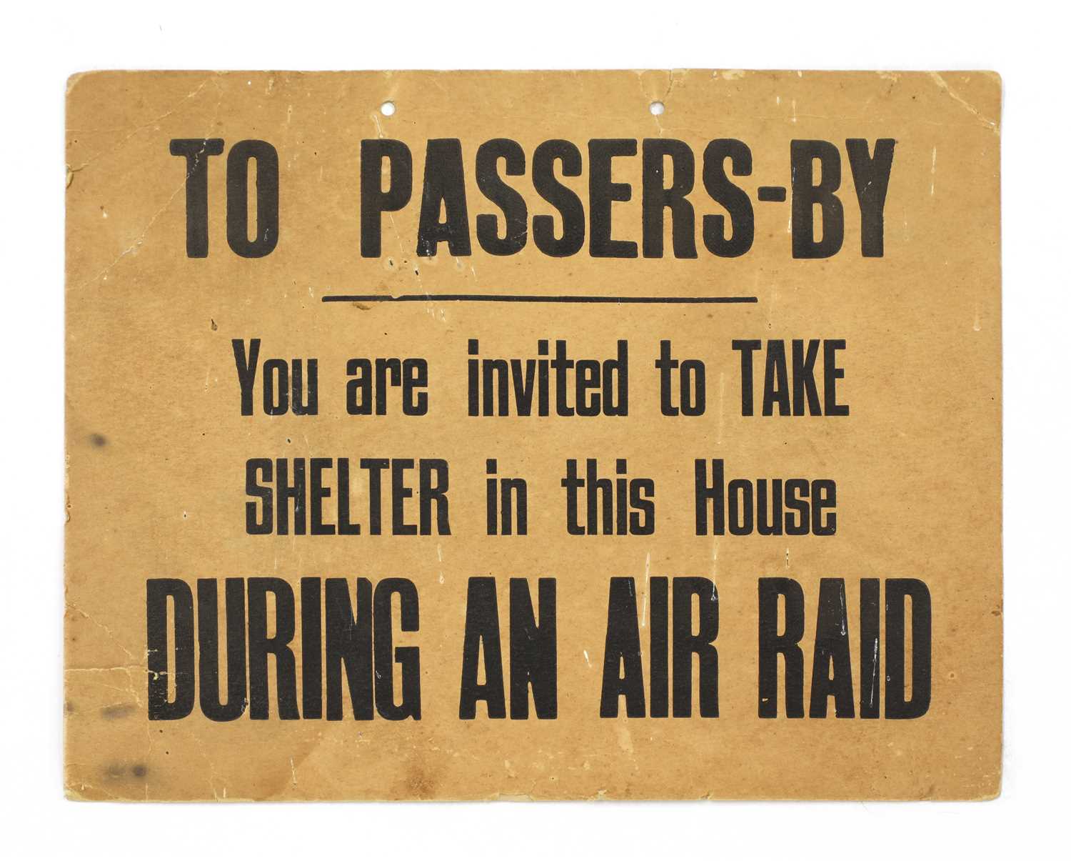 Lot 43 - A RARE WORLD WAR 2 CARDBOARD LONDON AIR RAID SIGN