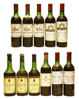 Lot 161 - Assorted Red Bordeaux: Chateau Beychevelle, St Julien, 1967, two bottles and nine various others