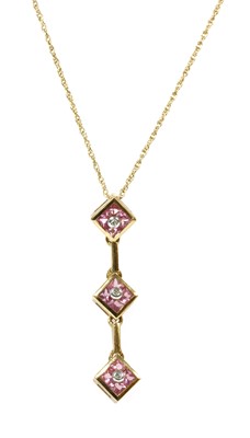 Lot 305 - A 9ct gold diamond and pink topaz pendant