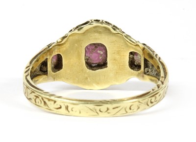 Lot 8 - A Victorian 15ct gold garnet and split pearl cluster ring