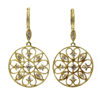 Lot 211 - A pair of gold diamond drop earrings