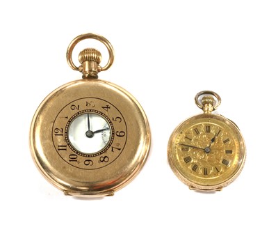 Lot 250 - A Contintental gold open-faced pin set fob watch