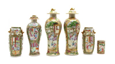Lot 122 - A pair of Chinese Canton export porcelain vases