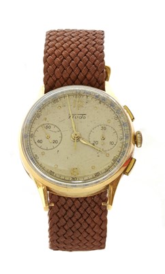 Lot 262 - An 18ct gold Fludo mechanical chronograph strap watch