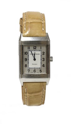 Lot 524 - A stainless steel Jaeger LeCoultre 'Reverso' mechanical strap watch