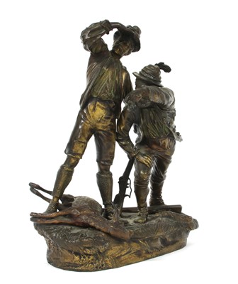 Lot 340 - An Austrian cold-painted bronze group of two hunters with a dead stag