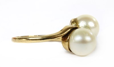 Lot 361 - A 9ct gold two stone cultured pearl crossover ring