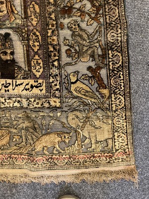 Lot 929 - A fine Persian silk and metal Kashan or Isfahan pictorial rug