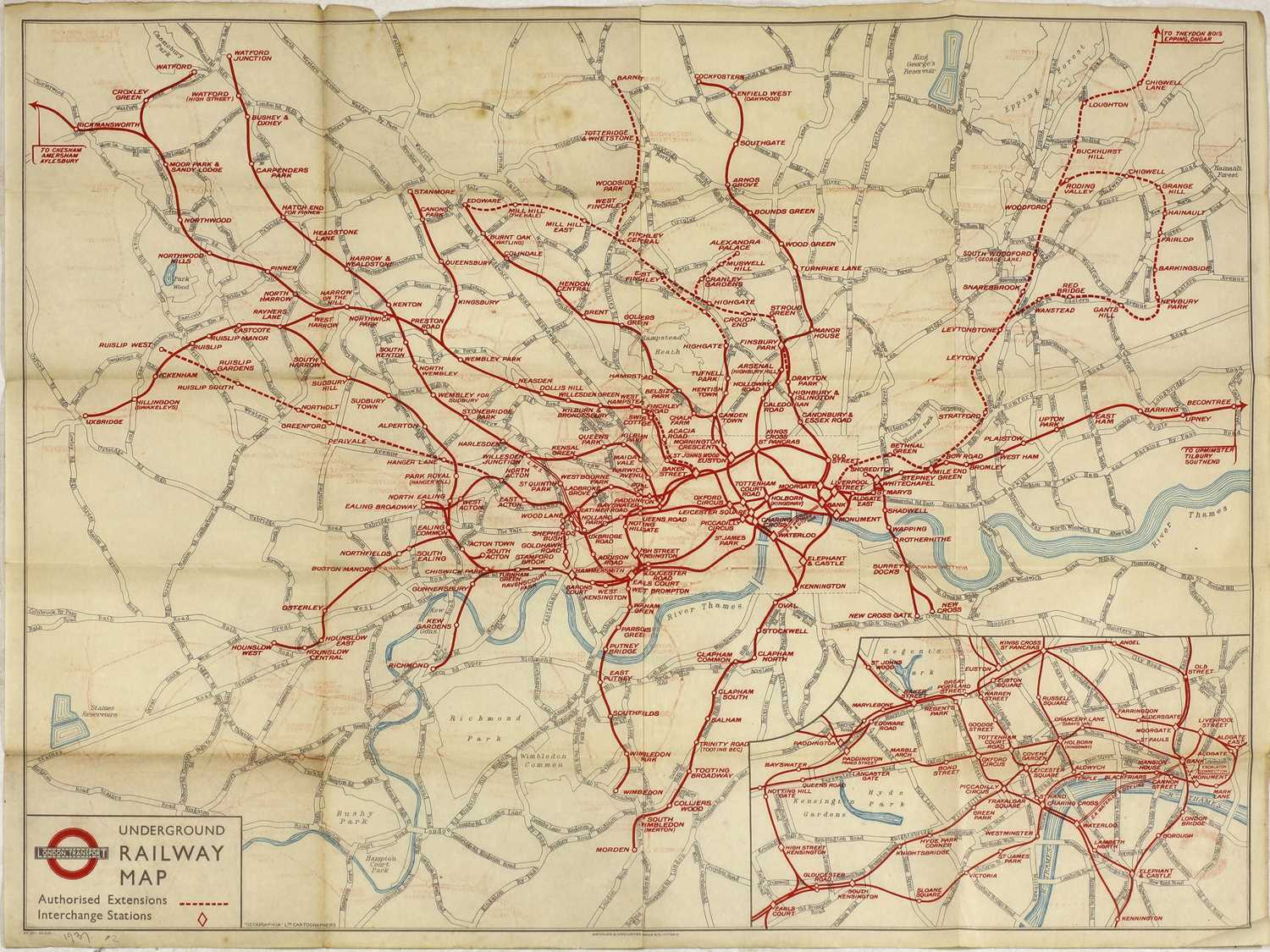Lot 157 - LONDON UNDERGROUND RAILWAY MAP 1937
