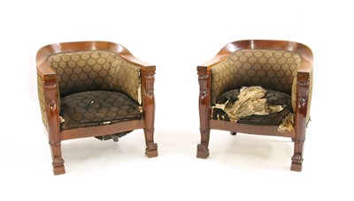 Lot 309 - A pair of continental mahogany Empire style armchairs