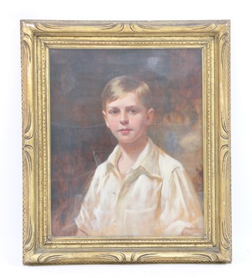 Lot 293 - Leon Sprink (Russian, 1862-1948), Portrait of a young girl; and Portrait of a young boy