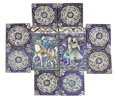 Lot 950A - A pair of Persian pictorial pottery tiles