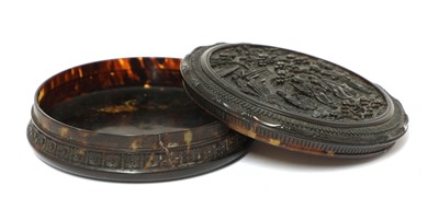 Lot 218 - A Chinese Canton tortoiseshell circular box and cover