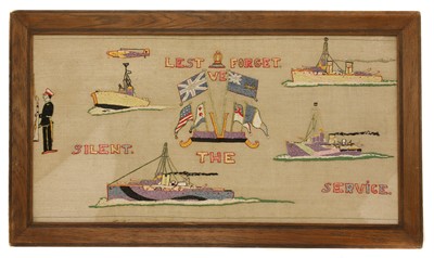 Lot 356 - A pair of naval long stitch woolwork pictures
