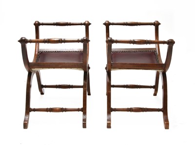 Lot 239 - A pair of French beech X-framed stools