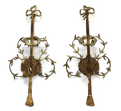 Lot 111 - A pair of giltwood and gesso girandole wall lights