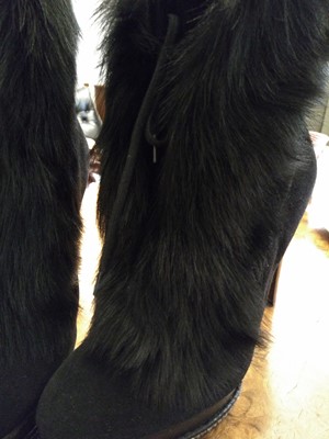 Lot 122 - A pair of Ralph Lauren black suede and fur ankle boots