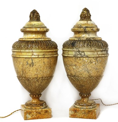 Lot 119 - A pair of alabaster urns and covers