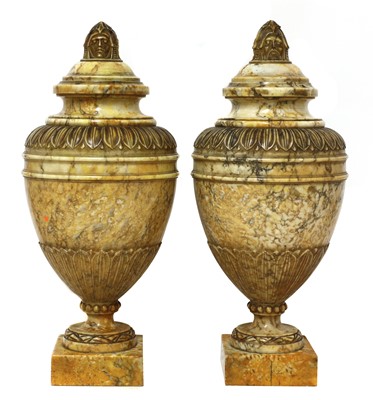 Lot 119 - A pair of alabaster urns and covers