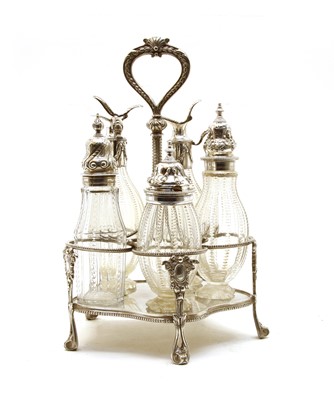 Lot 12 - A 19th Century silver plated five bottle cruet stand