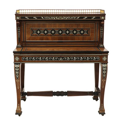 Lot 870 - An Anglo-Indian padouk, ebony and ivory inlaid bureau cabinet