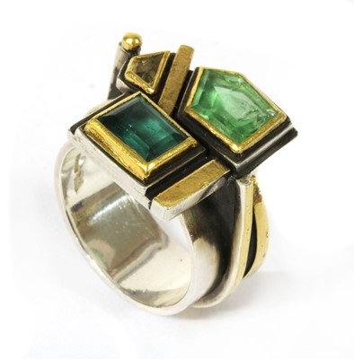 Lot 237 - A silver and gold, tourmaline and diamond ring by Barbara Bertagnolli
