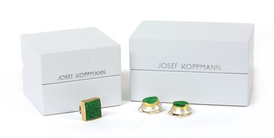Lot 240 - A 22ct gold, sterling silver, and uvavorite garnet drusy lapel pin by Josef Koppmann