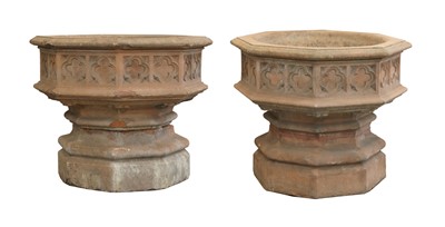 Lot 987 - A pair of Indian sandstone octagonal planters