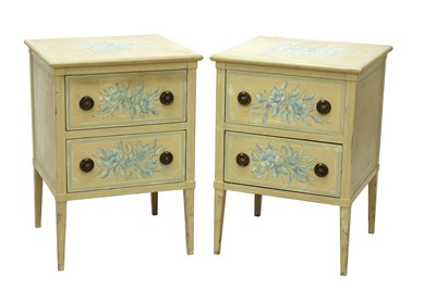 Lot 953 - A pair of French painted bedside cabinets