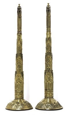 Lot 60 - A pair of tall brass telescopic Gothic fan holders