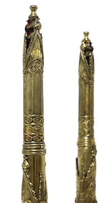 Lot 60 - A pair of tall brass telescopic Gothic fan holders
