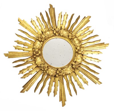 Lot 954 - A Spanish giltwood sunburst mirror