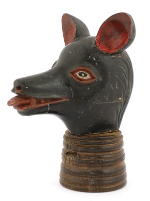 Lot 858 - An extraordinary carved, lacquered and painted wood animal head