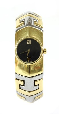 Lot 179 - A ladies' stainless steel and gold Gianni Bulgari quartz bangle watch