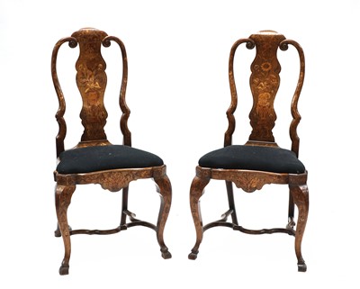 Lot 958 - A pair of Dutch marquetry single chairs