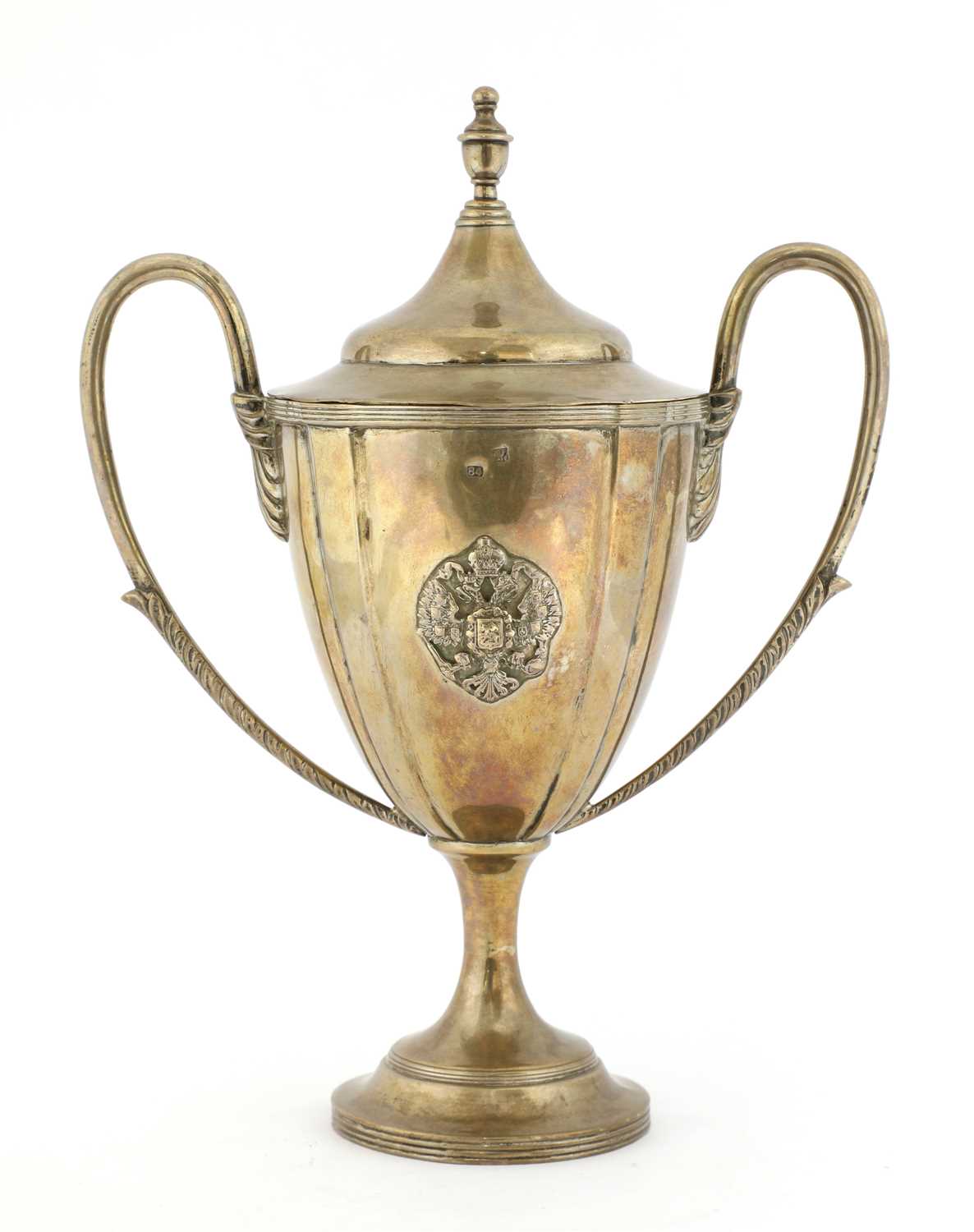 Lot 53 - A Russian silver twin-handled lidded urn