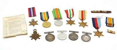 Lot 74 - Five WWl and six WWll service medals
