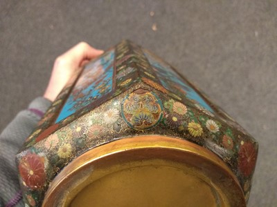 Lot 241 - A Japanese cloisonne hexagonal vase