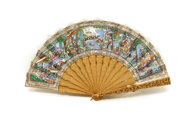 Lot 127 - A Chinese Canton school fan in original lacquer case