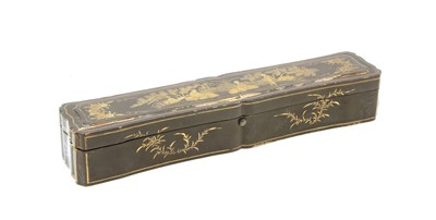 Lot 127 - A Chinese Canton school fan in original lacquer case