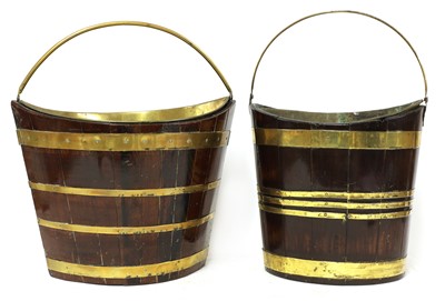 Lot 482 - Two similar mahogany and brass bound peat buckets